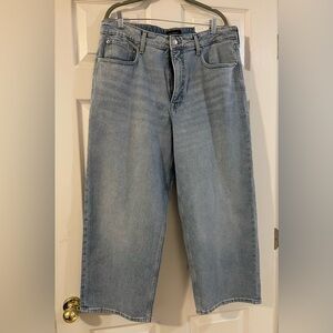 Classic Light Blue Cropped Wide High Rise Ankle Jeans